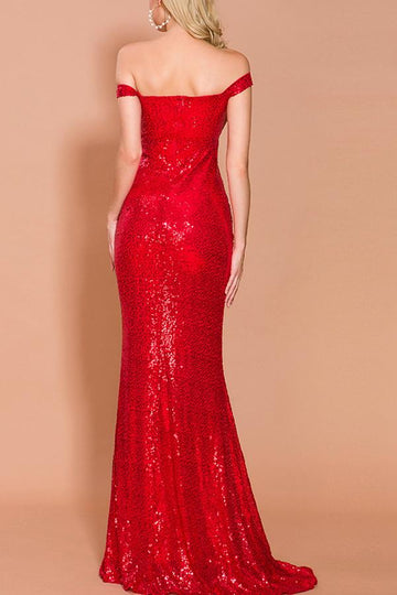Red Sequin Memaid Long Ball Dress